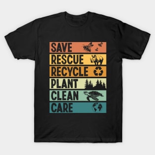 Vintage Earth Day Save Rescue Recycle Plant Clean Care 2024 T-Shirt